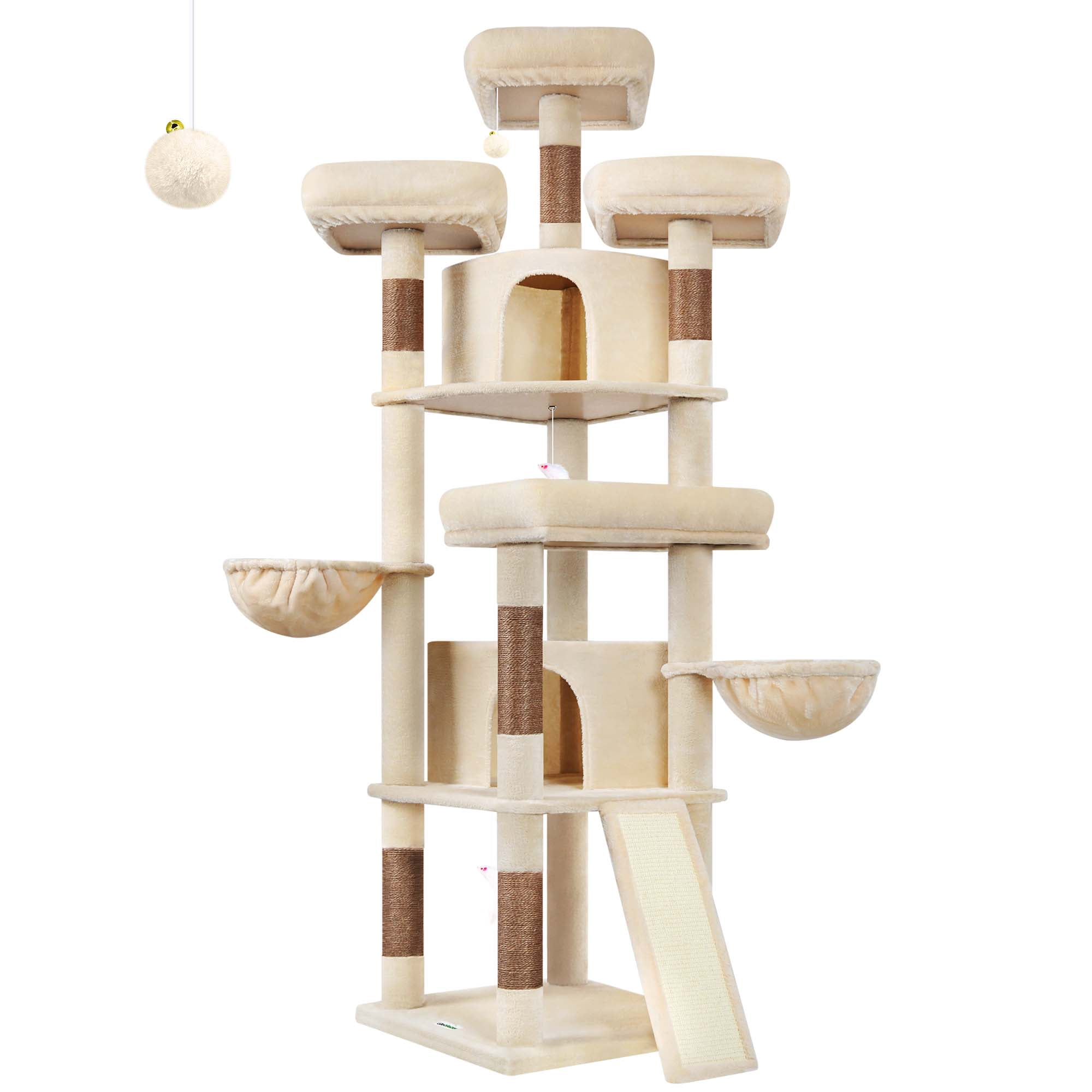 Globlazer 80in Heavy Duty Cat Tree for Large Cats, Multi-Level Cat Furniture Activity Center with 2 Condos,Hammocks,Perches & Sisal Scratching Posts,Beige