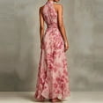 thumbnail image 2 of XIAONU Women's Ruched Waist Halter Maxi Dress Floral Print Spring Bridal Party Gown, 2 of 5