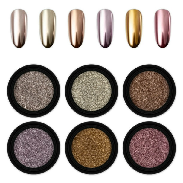 Pigmento de uñas en polvo, 6 colores Arte de Unas Polvo Diy Glitter Safe Compact 6pcs para Fiesta para uñas Reales para artes de uñas principiantes