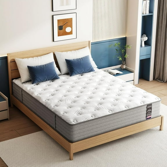 6V-Sermmoo 12" Twin Size Mattresses , Gel Memory Foam Hybrid Pocket Spring Mattress in a Box,Adult