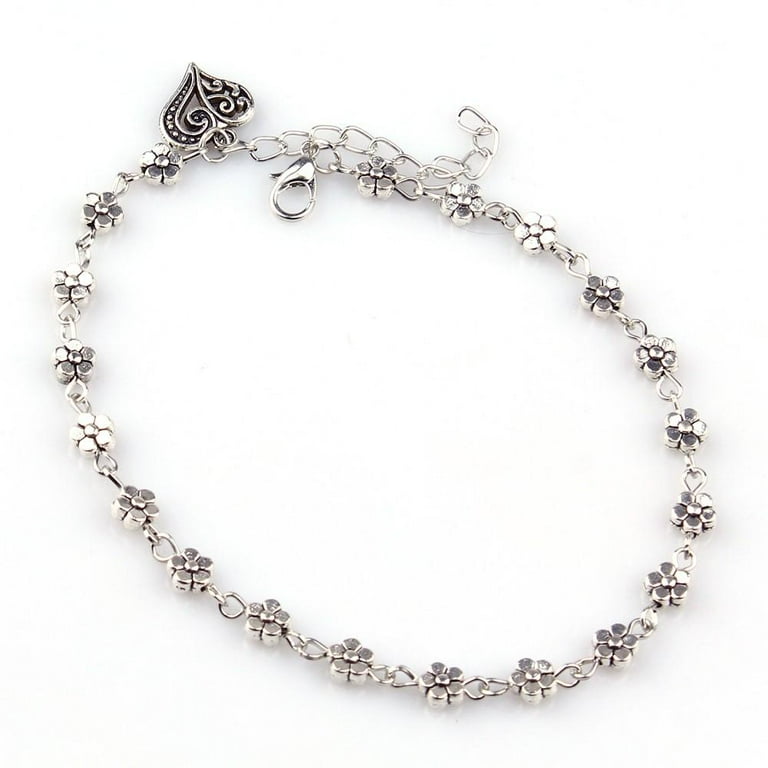 Mchoice Anklet for Women S925 Sterling Silver Adjustable Foot Heart Moon Flower Pearl Multilayer Layered Ankle Bracelet Beach Jewelry