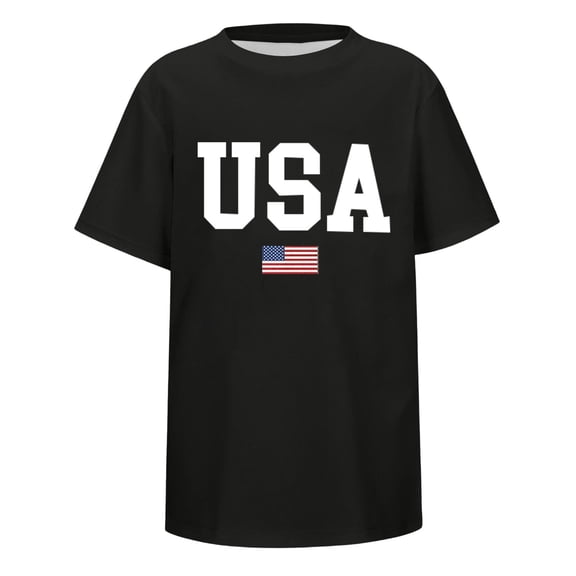 Ruiwill Toddler Boys Tops 4Th Of July Size 2-3 Years Summer Crew Neck Short Sleeve Usa Flag Print Tees Stretchy Independence Day Boy Tops Black