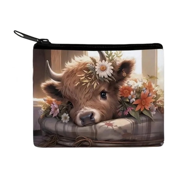 Highlands Cow Coin Purse Polyester Card Holders Minimalists Fashionable Change Purse Small Zipper Pouch for Cash Cards Keys Farmhouses Gift