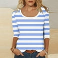 thumbnail image 2 of fatyb 3/4 Length Sleeve Tops for Women Striped Crew Neck Casual Tshirts Print Womens Loose Blouses Tee, 2 of 9
