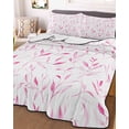 thumbnail image 3 of Quilts Twin XL Size, Pink Leaf Soft Comforter Bedding Set for Bed, Modern Botanical Foliage Plant Country Flower Lightweight Quilted Bedspread with Pillow Cover(2 Pieces) for All Season, 68x98 Inch, 3 of 6