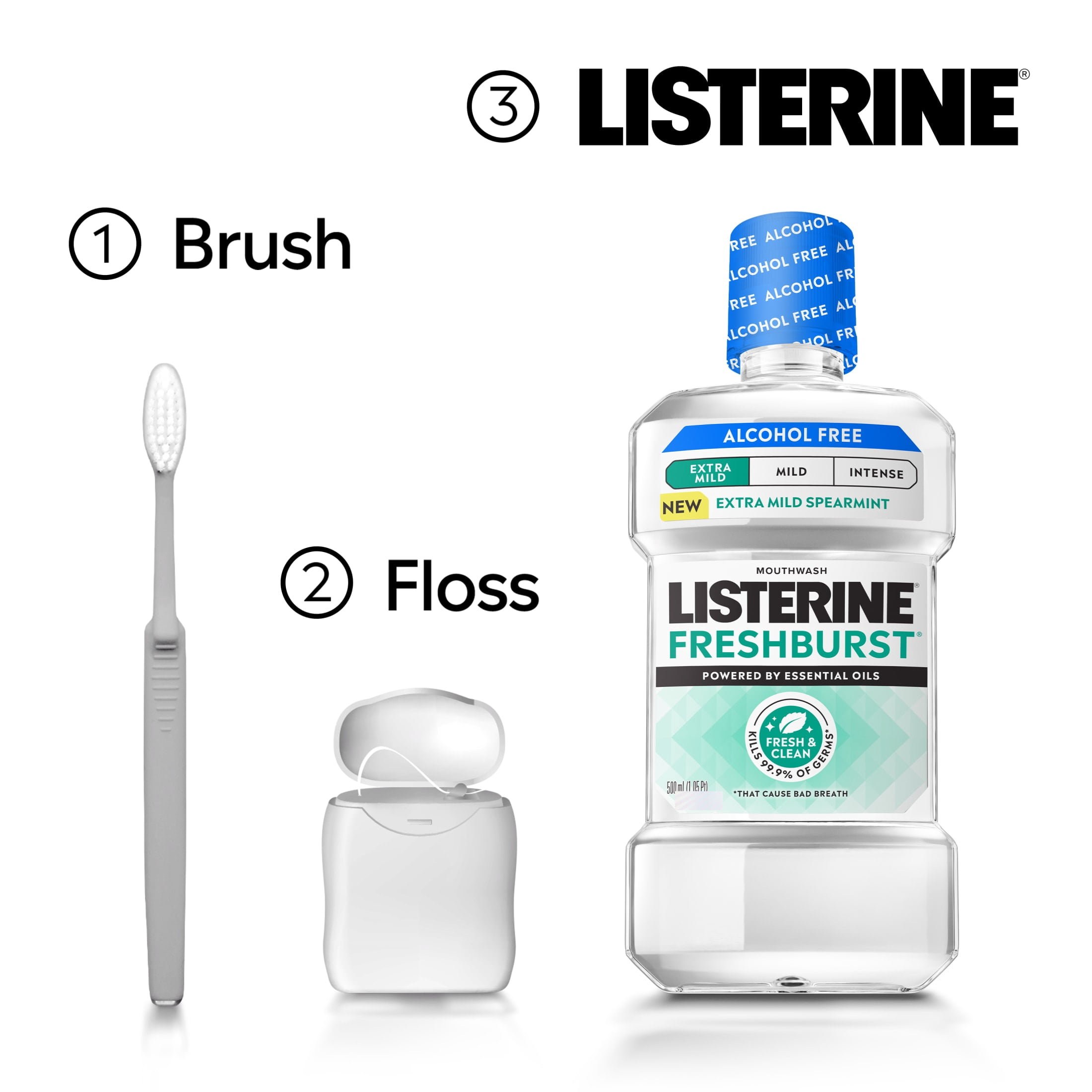 Listerine Freshburst Alcohol-Free Extra Mild Mouthwash, Mint, 500ml