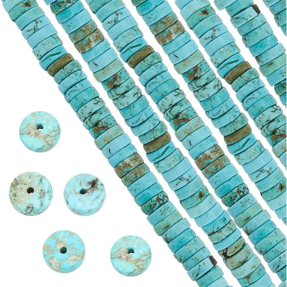 Natural Howlite Beads Strands Heishi Beads Dyed & Heated Flat Round/Disc Turquoise 8x3mm Hole: 1mm about 122pcs/strand 15.16''(38.5cm) 1 strand/box