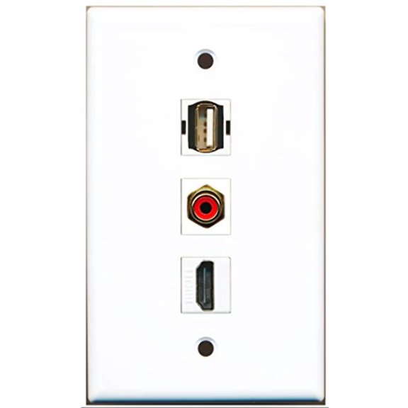 RiteAV - 1 Port HDMI and 1 Port RCA Red and 1 Port USB A-A Wall Plate