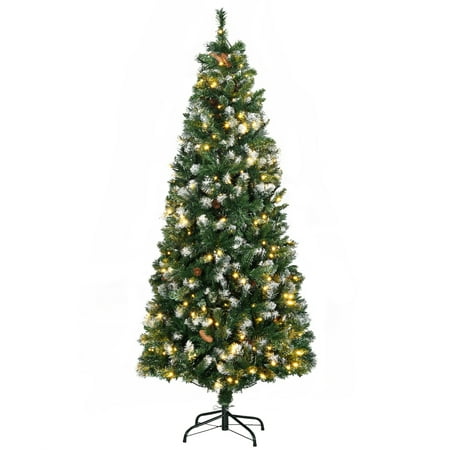 HOMCOM 6' Slim Prelit Artificial Christmas Tree with Snow-dipped Tips