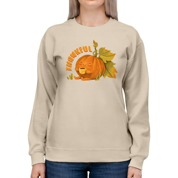 Thankful. Cute Little Pumpkin Sweatshirt Women -Smartprints Designs, Female Large