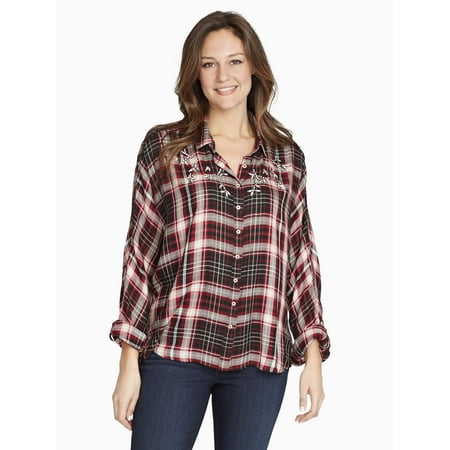 gloria vanderbilt yvette embroidered plaid shir gloria vanderbilt yvette embroidered plaid shir