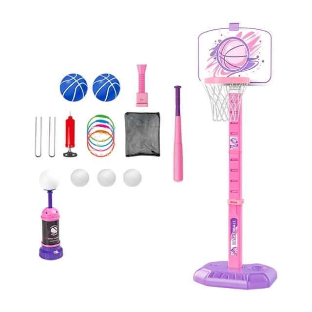 Aro de baloncesto infantil y set de pelota de juego de lanzamiento de juego de baloncesto portátil Rosa