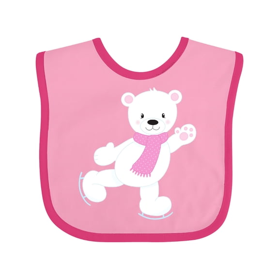 Inktastic Polar Bear, White Bear, Ice Skating Bear, Scarf Boys or Girls Baby Bib