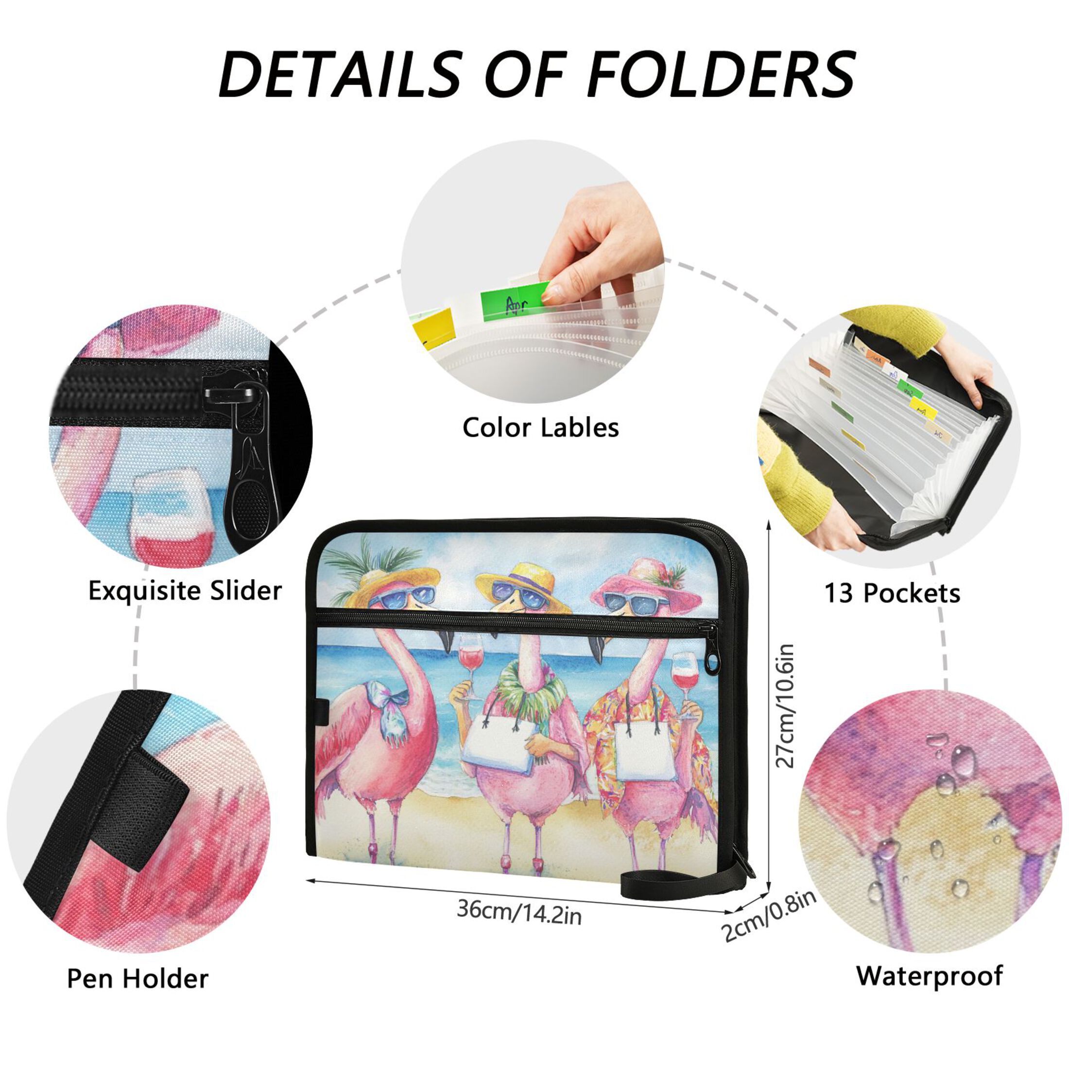 WOBOGO Traveling Flamingos Expanding File Folder Letter Size Accordion Filing Organizer 13 Pocket Separate Organ Pocket