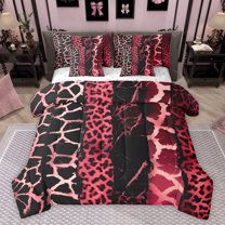 Homewish Cheetah Leopard Print Twin Bedding Sets 7-Piece, Black Pink Stripes Abstract Bedding Comforter Set, Modern Fashion Art Reversible Sheet Sets, Breathable Home Decor