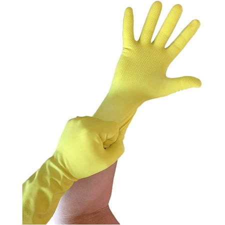 

Multi Purpose Latex Gloves - Size Medium - Yellow Disposable Household - 12 Inch Length - Six Pairs (12 Gloves) - Life Guard - Individually Wrapped - Cleaning - Disinfecting