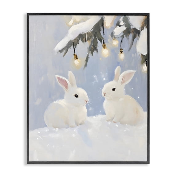 Stupell Industries Winter Bunnies Under Twinkling Lights Black Framed Giclee Art, design by The Prints Vibe