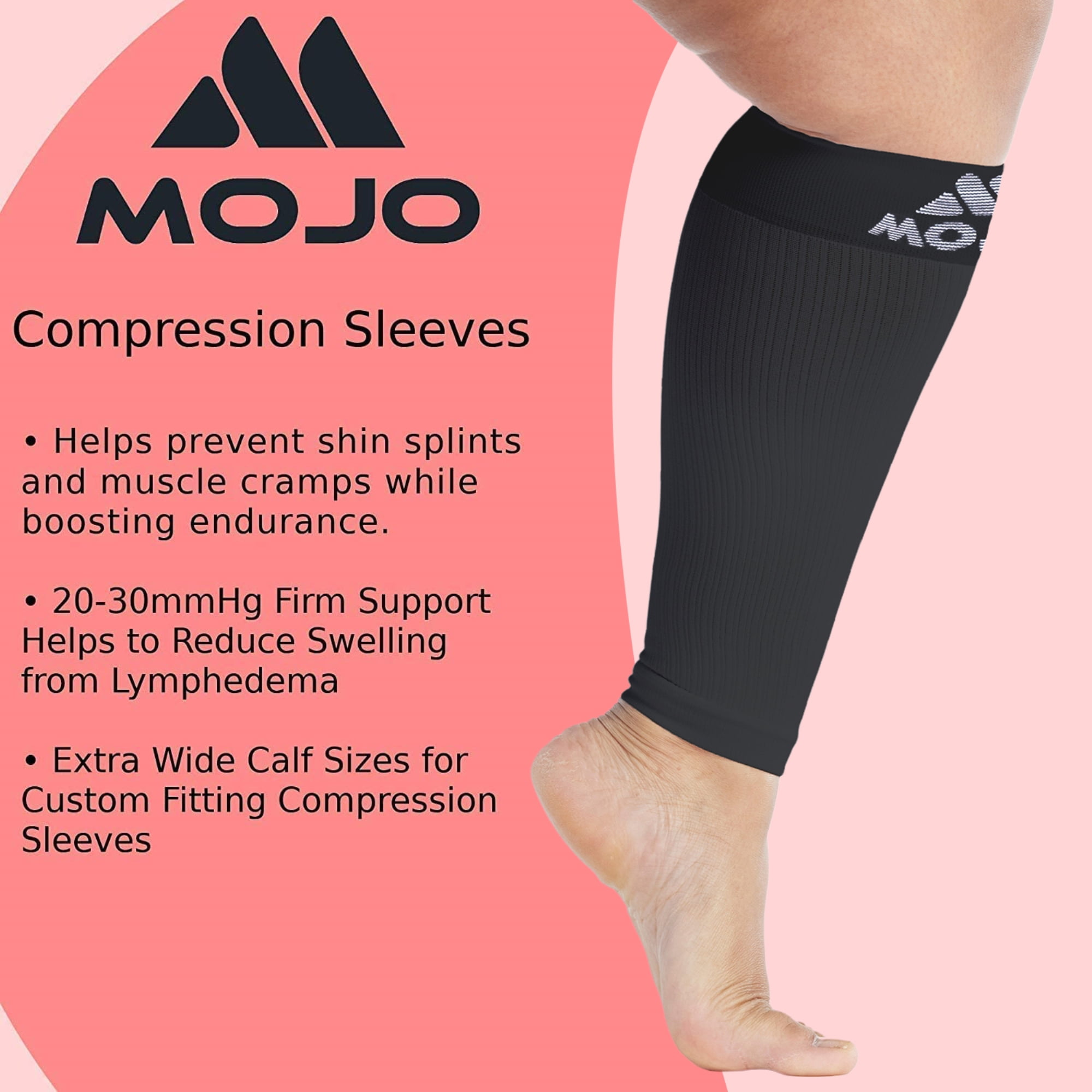 Mojo Compression Calf Sleeves, Firm Support 20-30mmHg - Unisex