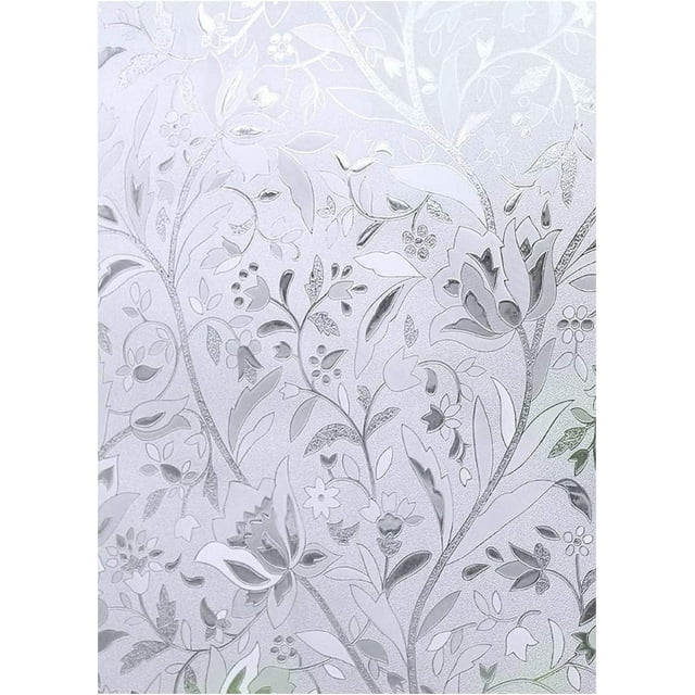 Película decorativa opaca para ventana, no adhesiva, 3D, anti UV, esmerilada, película electrostática para ventana, pegatina de privacidad, pegatinas para ventana, flores, 45x200cm