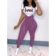 thumbnail image 2 of Lovelywholesale Casual O Neck Plaid Letter Print Pink Two Piece Pants Set, 2 of 2
