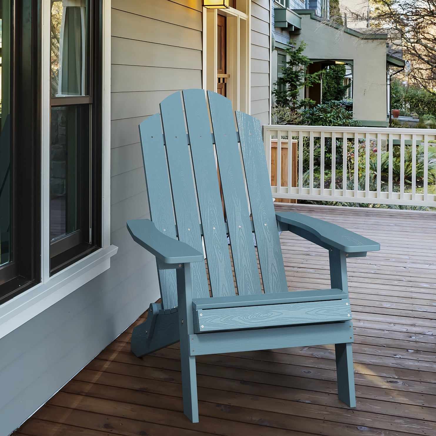 ZEKOO Folding Adirondack Chair Plastic Outdoor Patio Lawn Chair Blue
