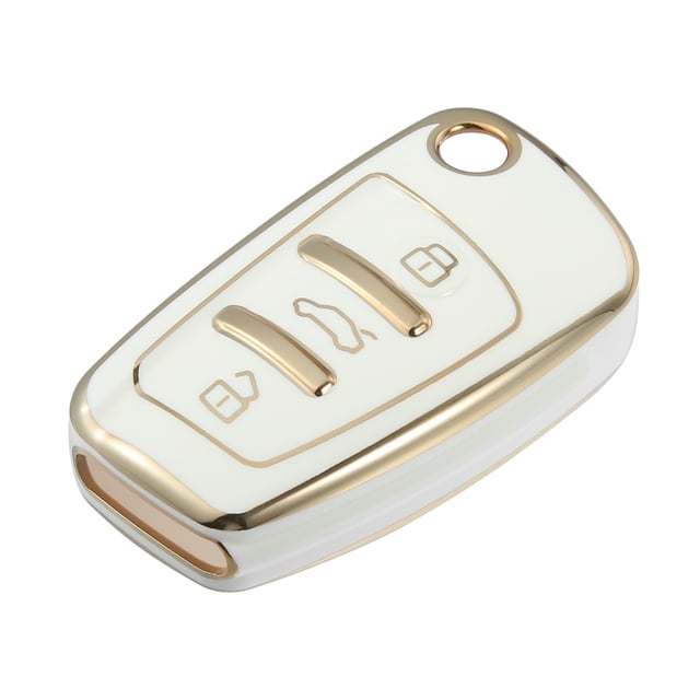 Unique Bargains Car Key Fob Cover 3 Button Remote Key Fob Case TPU Button Full Protector Cover White for Audi Q3 2015-2020