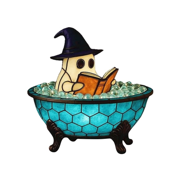 Halloween Ghost Decor Light Up Ghost in Bathtub Figurine Glowing Ghost Tub Statue Tabletop Centerpiece for Bathroom Shelf Desk Nightstand Room Decor