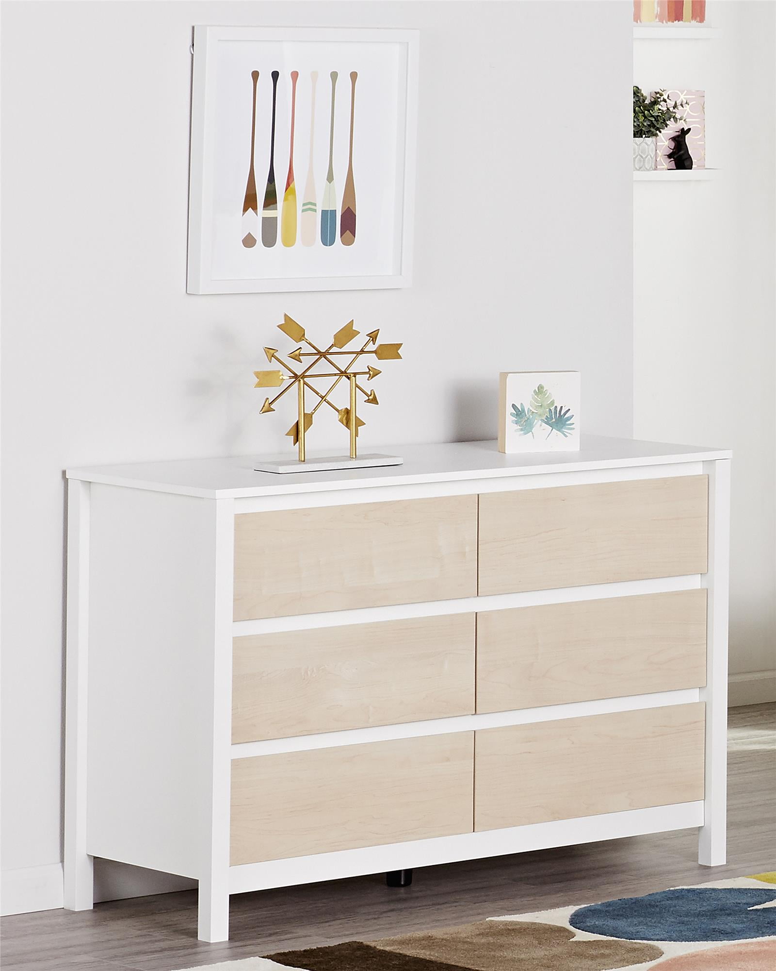 Novogratz Addison 6 Drawer Dresser Natural And White Walmart