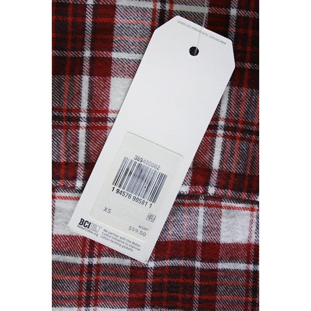 Levi's Women's Red White Maple Utility Plaid Cropped L/S Flannel Shirt  (S01) 