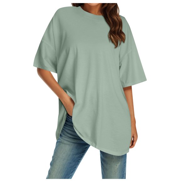 LUOGENLI Female T-shirts for Womens Women Crew Neck Fitted Shirt Basic Tops Short Sleeves Summer T Shirt Tops Classic T Shirt Tee 4xlt Womens T-shirts Graphic Tees Valentines Light Green XXL
