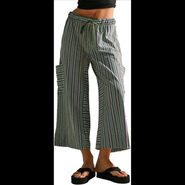 Pantalones Anchos de Verano para Mujer, Cómodos, Color Verde , Talla M