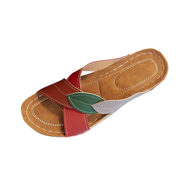 CHGBMOK Womens Sandals Summer New Open Toe Retro Sandals Hollow One-Line Wedge Heel Slippers Sizes 36-43