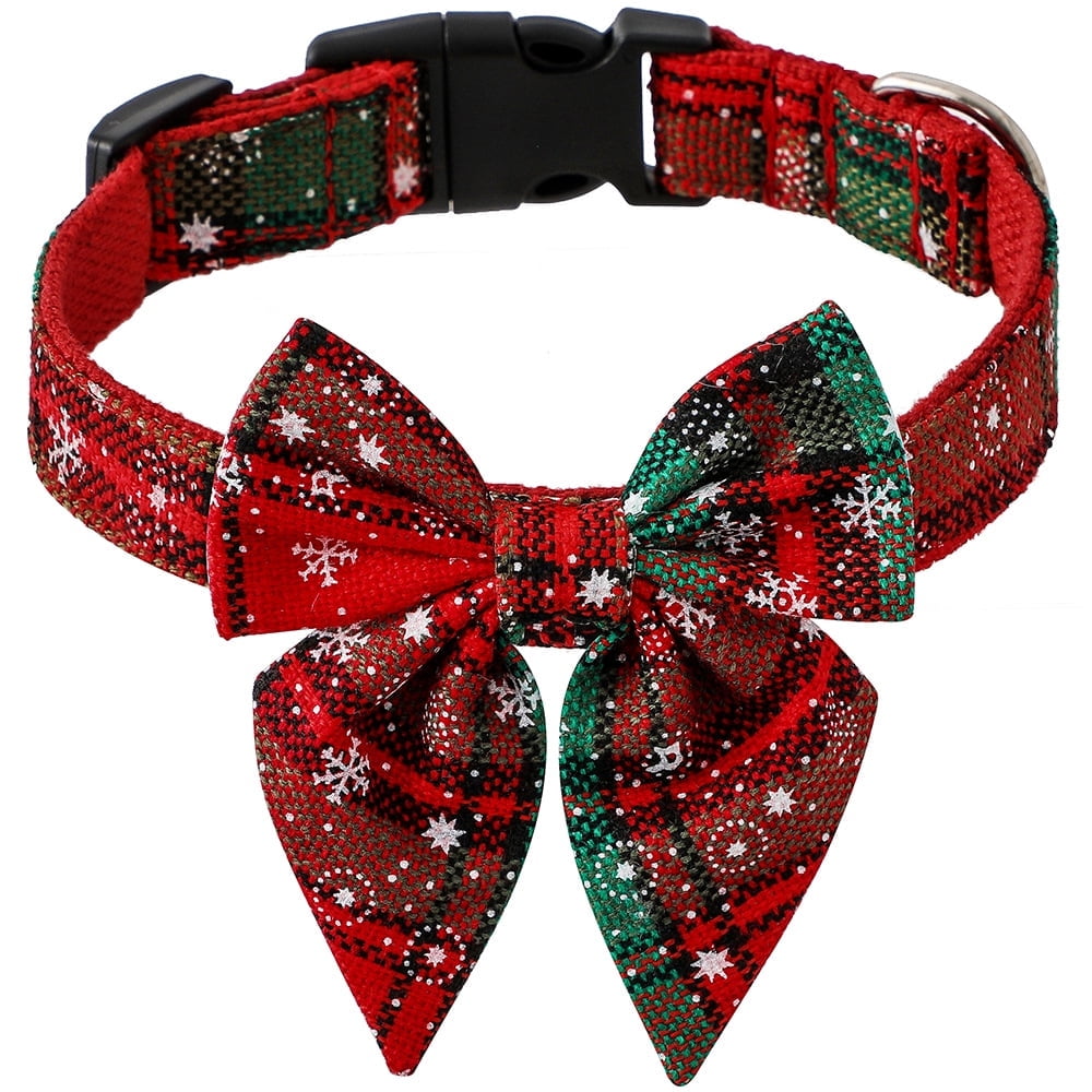 Christmas Dog Collar with Bow Adjustable Cotton Red Plaid Bowtie Dog Christmas Collars for Small Medium Large Dogs Pets Walmart