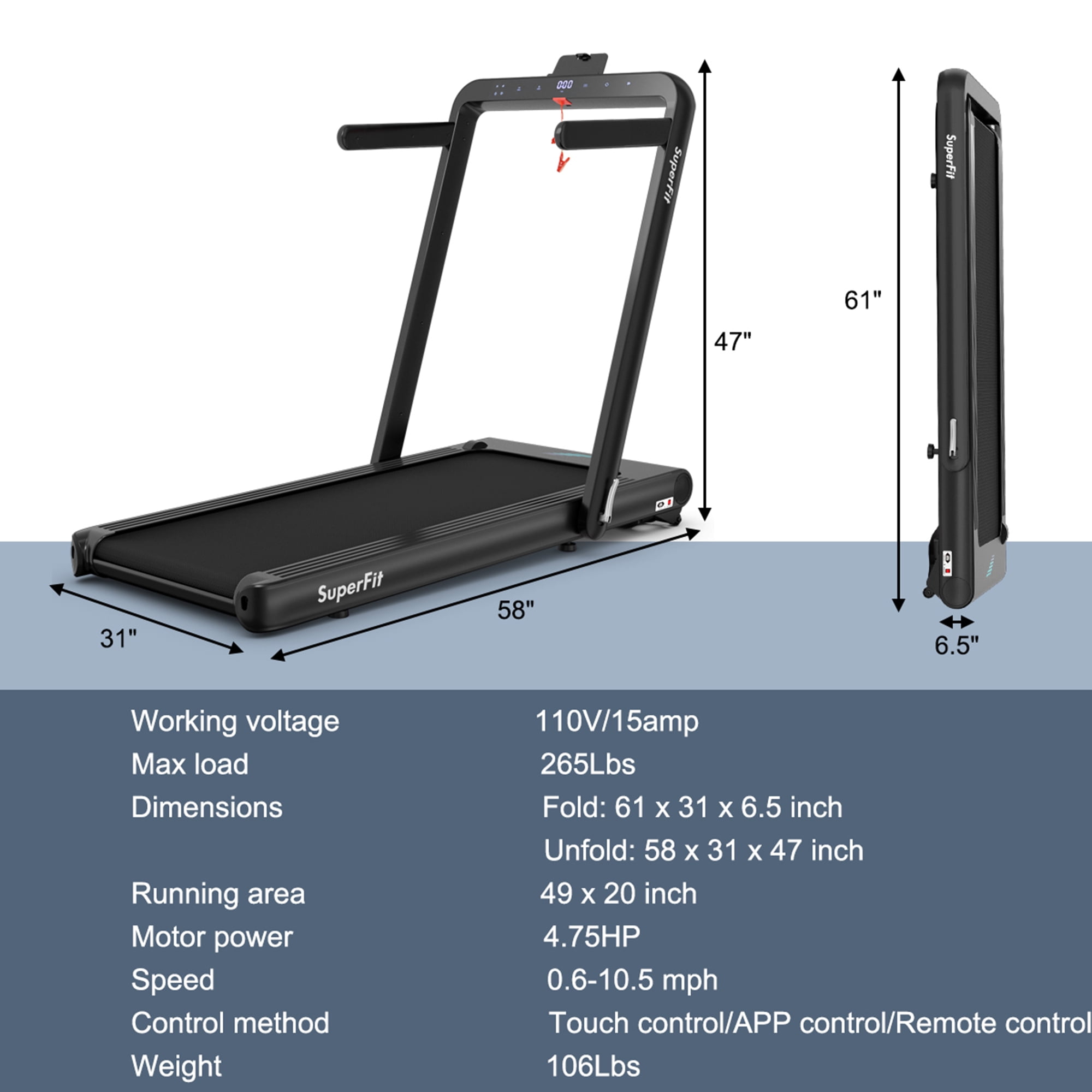 Gymax 2 in 1 Folding Treadmill  4.75HP Running Machine w/ APP & Remote Control Black