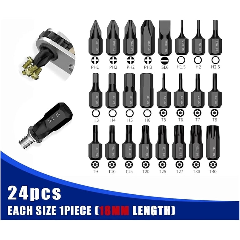 18mm Ultra Short 1/4' Hex Screwdriver Bit Set Cross Slotted Torx