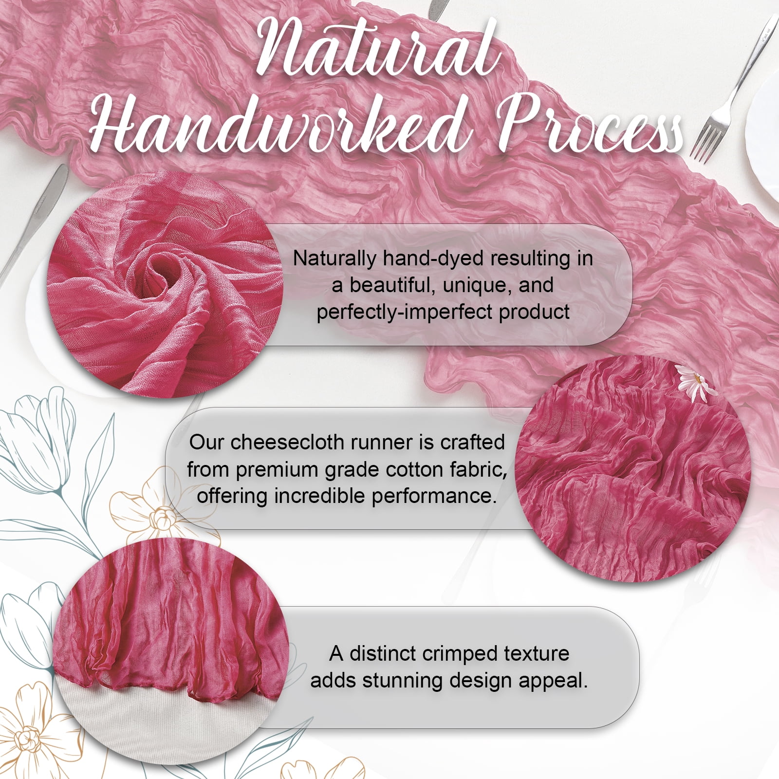 SUNTQ 4 pack Cheesecloth Table Runners,10FT Gauze Boho Cheese Cloth Table Runner for Wedding, Bridal Shower, Rustic Sheer Runner for Fall Thanksgiving Christmas Table Decoration,Fuchsia