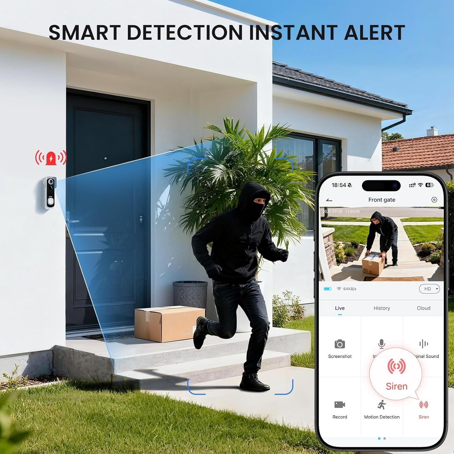 Doorbell Camera No Subscription, 3MP View, 2-Way Talk, PIR Motion Detection, Video Doorbell with Chime, Only Supports 2.4GHz WiFi, Local & Cloud Storage, White