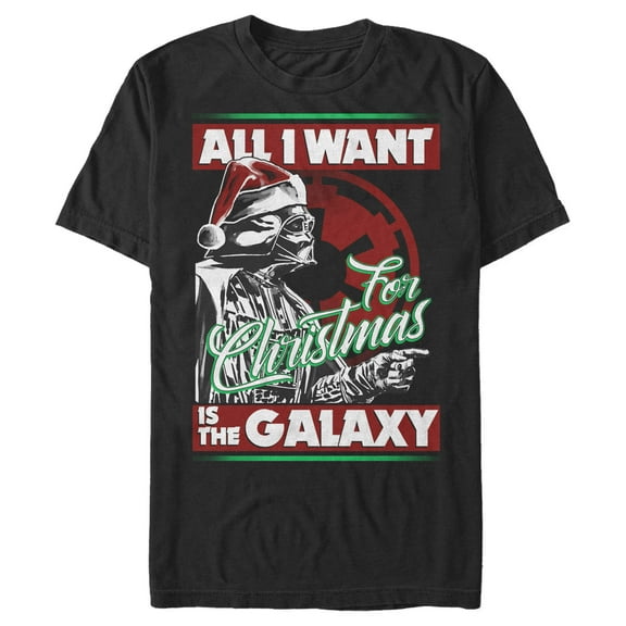 Men's Star Wars Christmas Vader Wants the Galaxy  Graphic Tee Black Large