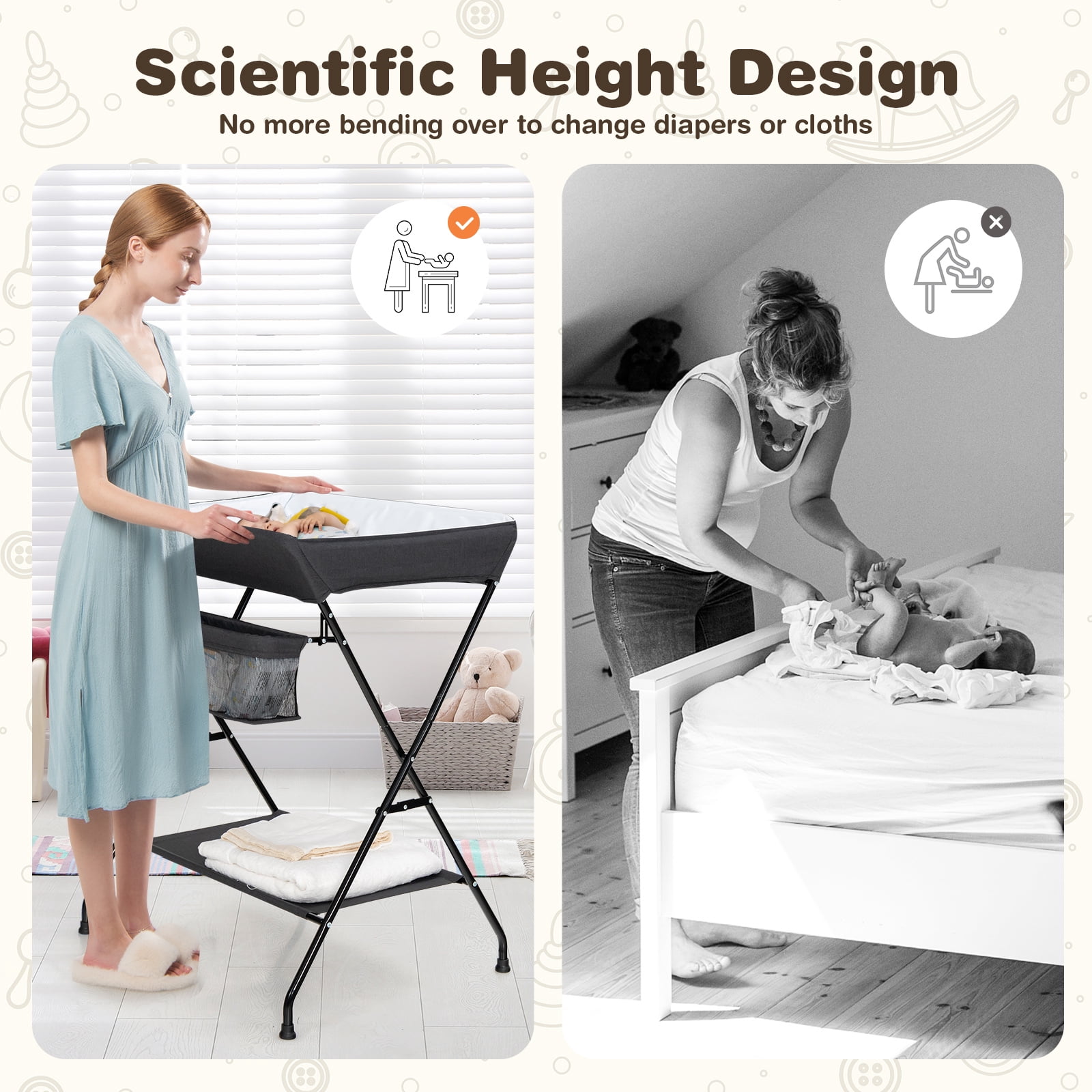 Infans Infant Baby Changing Table Folding Diaper Station Organizer w/ Storage