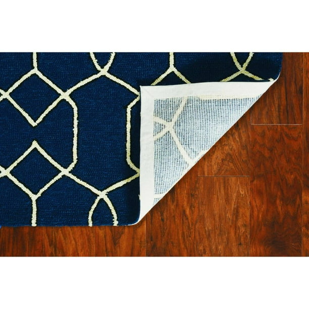 8'X11' Navy Blue Hand Hooked Uv Treated Trellis Indoor Outdoor Area Rug 8'X11' Navy Blue Hand Hooked Uv Treated Trellis Indoor Outdoor Area Rug