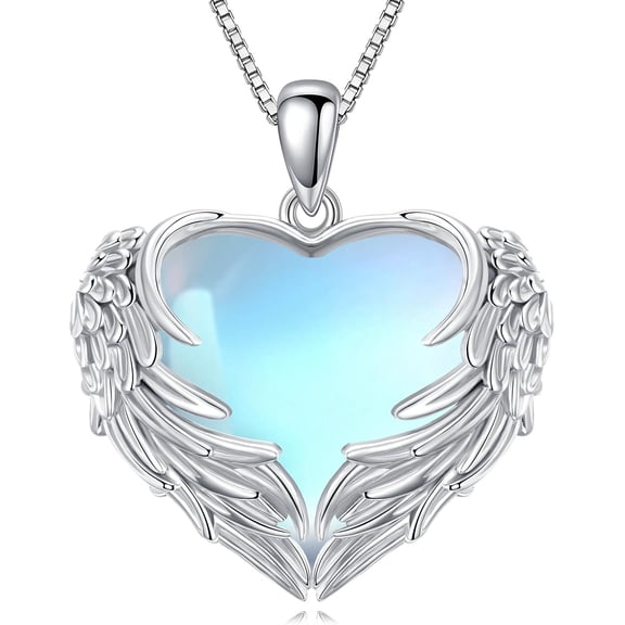 Angel Wings Necklace for Women 925 Sterling Silver Birthstone Guardian Necklace Jewelry Angel Wings Moonstone, Crystal Pendant Jewelry Gifts