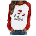 thumbnail image 2 of asdoklhq Long Sleeve T Shirt Women Happy Christmas Ladies' Christmas Print Round Neck Raglan Sleeves Long Sleeved Top Sweatshirt Red S, 2 of 3