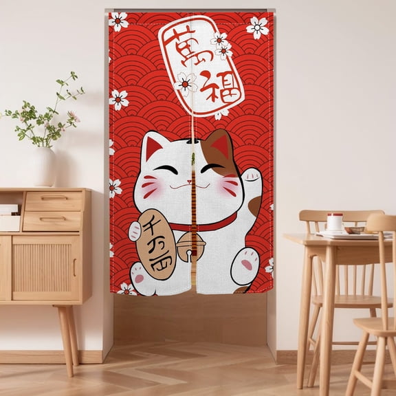 Japanese Noren Doorway Curtain Tapestry Maneki Neko Lucky Cat Door Curtain Ukiyoe Room Divider Kitchen Home Decoration,33.5"x59" inch