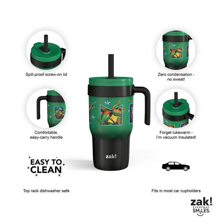 Zak Designs 18oz TMNT Kids Straw Handle Tumbler, Stainless Steel