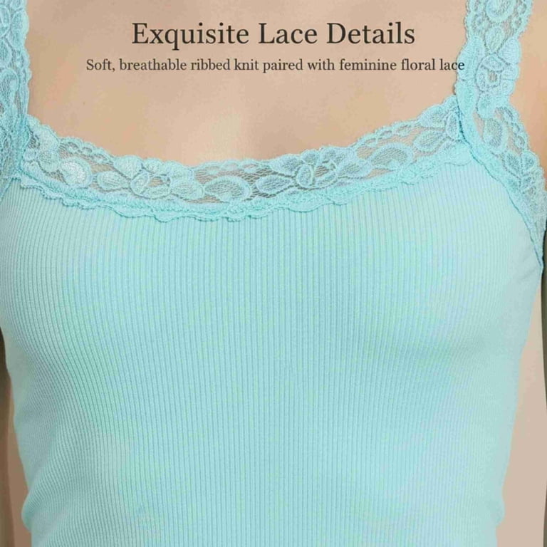 Women's Lace Trim Cami Top - Scoop Neck, Soft Stretchy Material