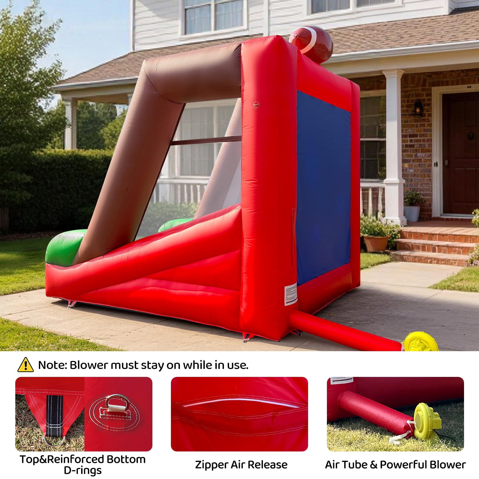 Inflatable Football Toss Game, Commercial Grade PVC Football Target Toss with Air Blower, 3-Target Scoring Inflatable Carnival Game for Outdoor Fun, Home & Rental Use