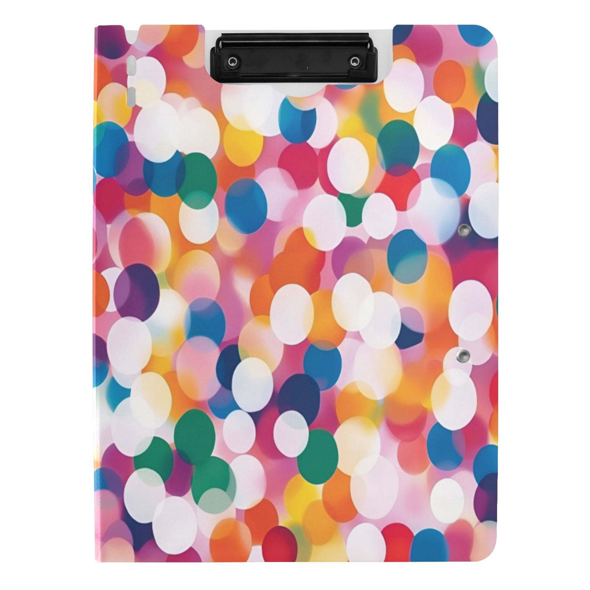 FORMRS A4 Clipboard Folder with Pen Holder Horizontal Foldable School Office Binder, White Colorful Circles