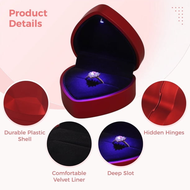 Jinlaili Caja de Anillos LED Terciopelo Rojo 3 para Propuesta de Boda y Festival Jinlaili Caja de Anillos LED Terciopelo Rojo 3 para Propuesta de Boda y Festival