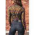 thumbnail image 6 of ZhiHiMeRi Women's Abstract Print Mesh Top, Long Sleeve Stand Neck Tee XL, 6 of 7