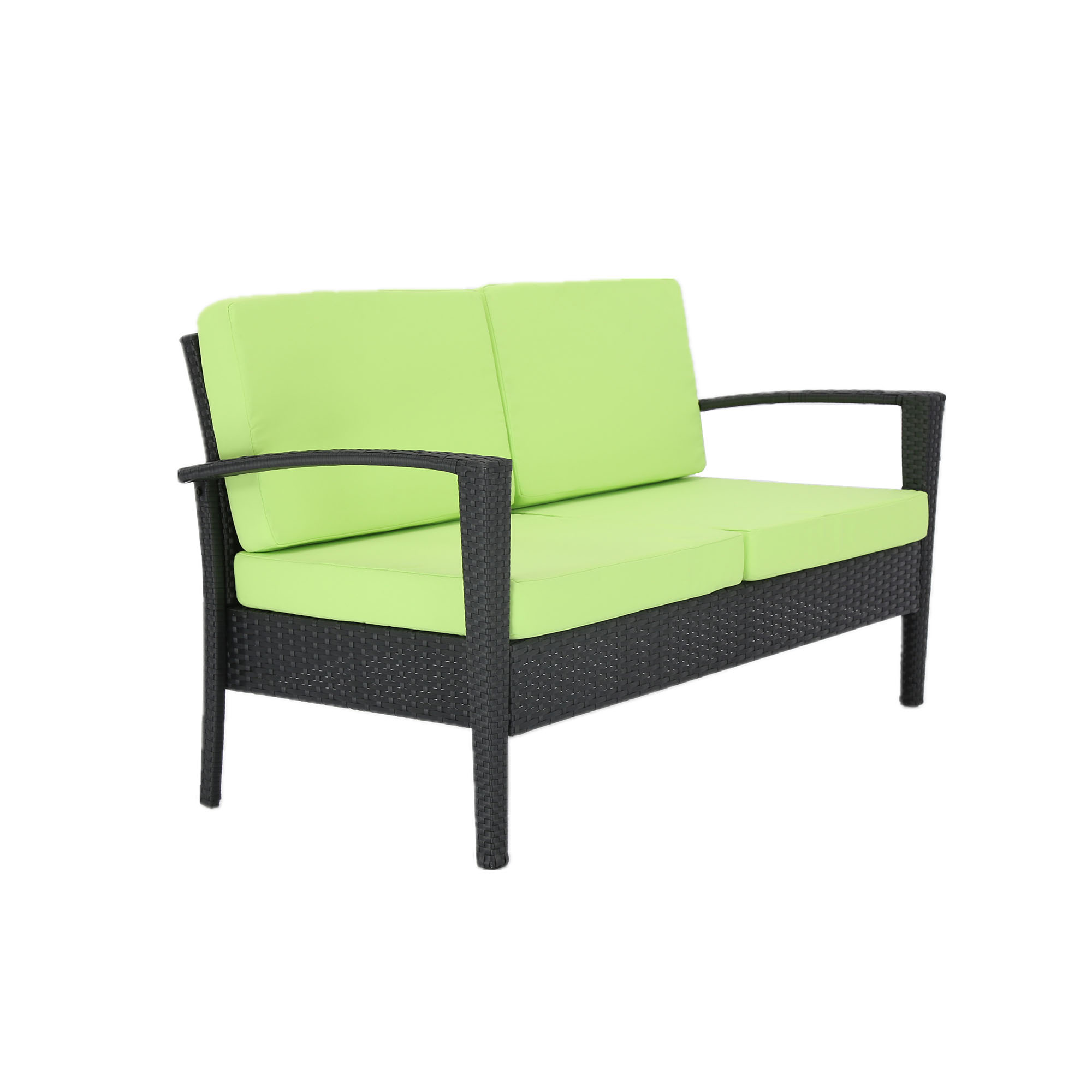 Baner Garden Wicker 4 Piece Black Patio Conversation Set with Green Cushions - image 5 of 11